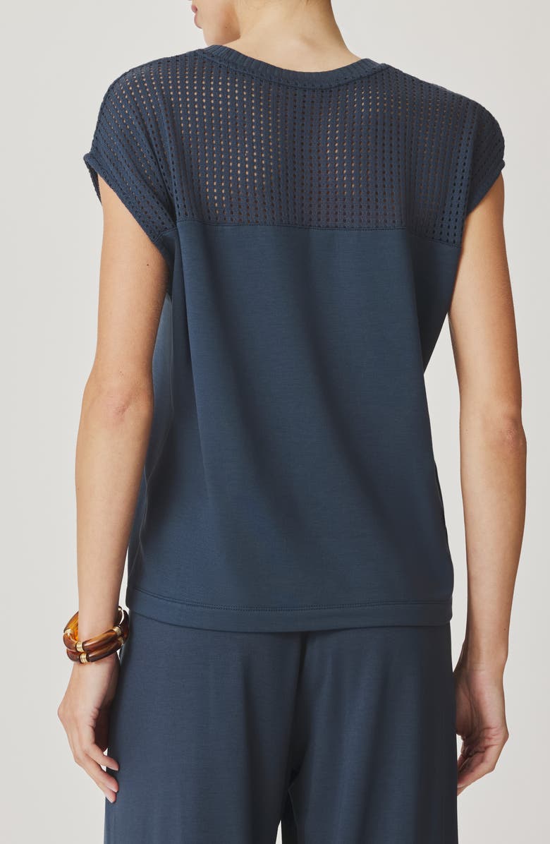 Splendid Jada Pointelle Cap Sleeve T-Shirt, Alternate, color, Navy Blue
