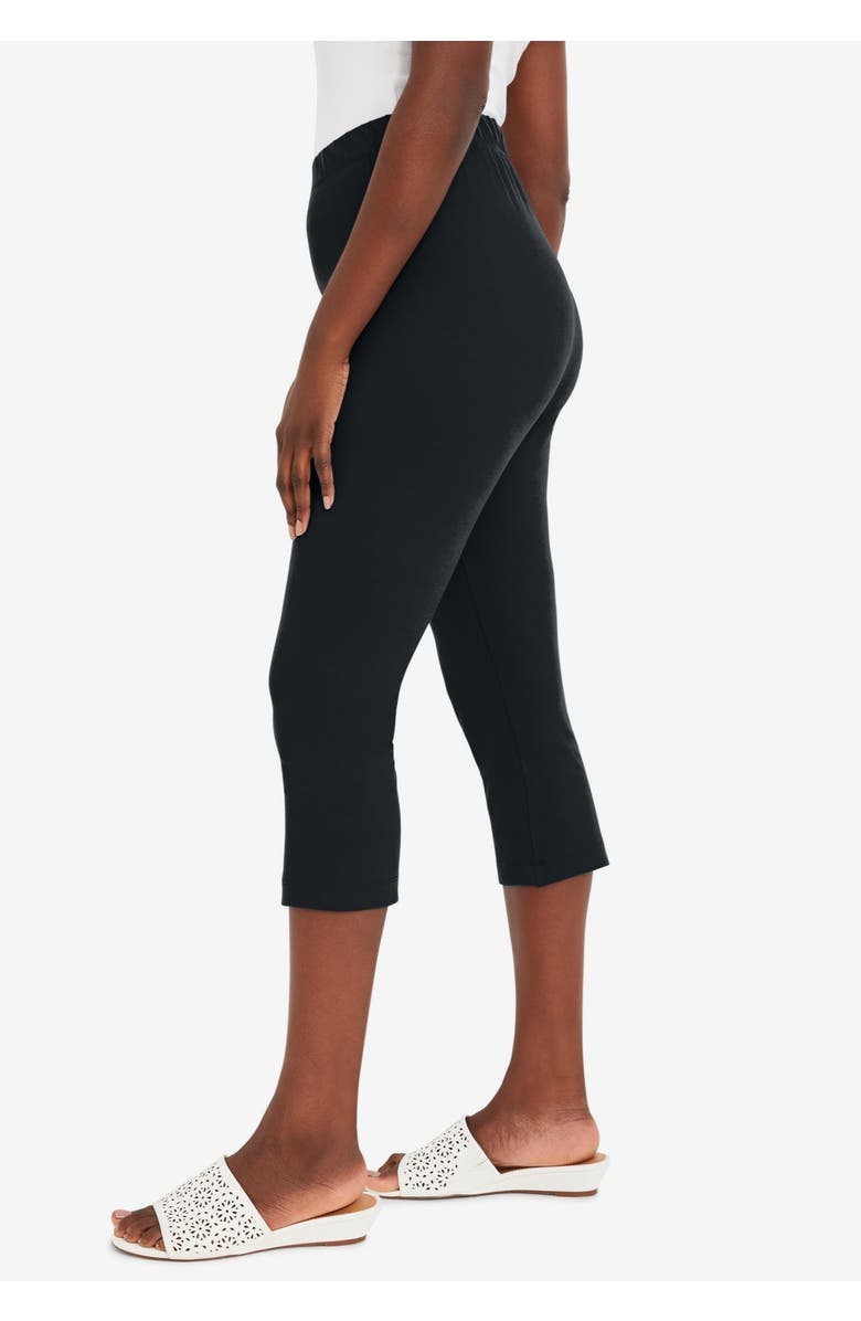Jessica London Everyday Stretch Cotton Capri Legging, Alternate, color, Black
