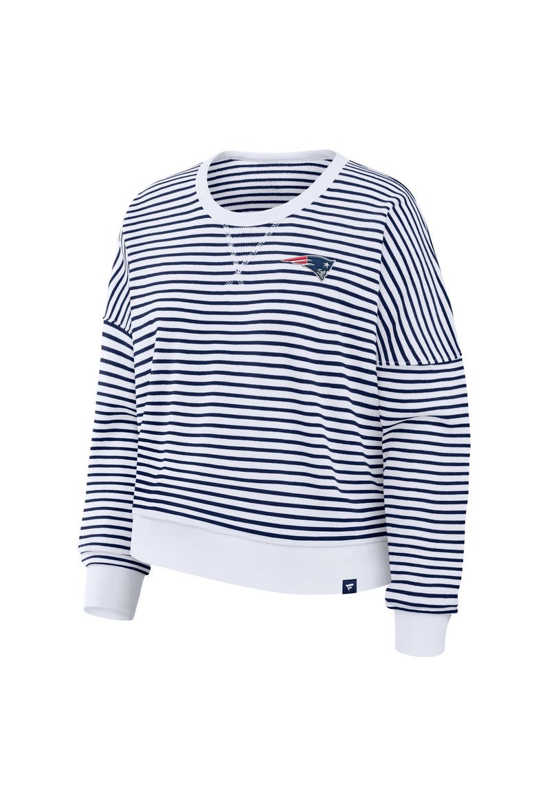 Women's Fanatics White/Navy New England Patriots Striped Oversized French Terry Sweatshirt, Alternate, color, White