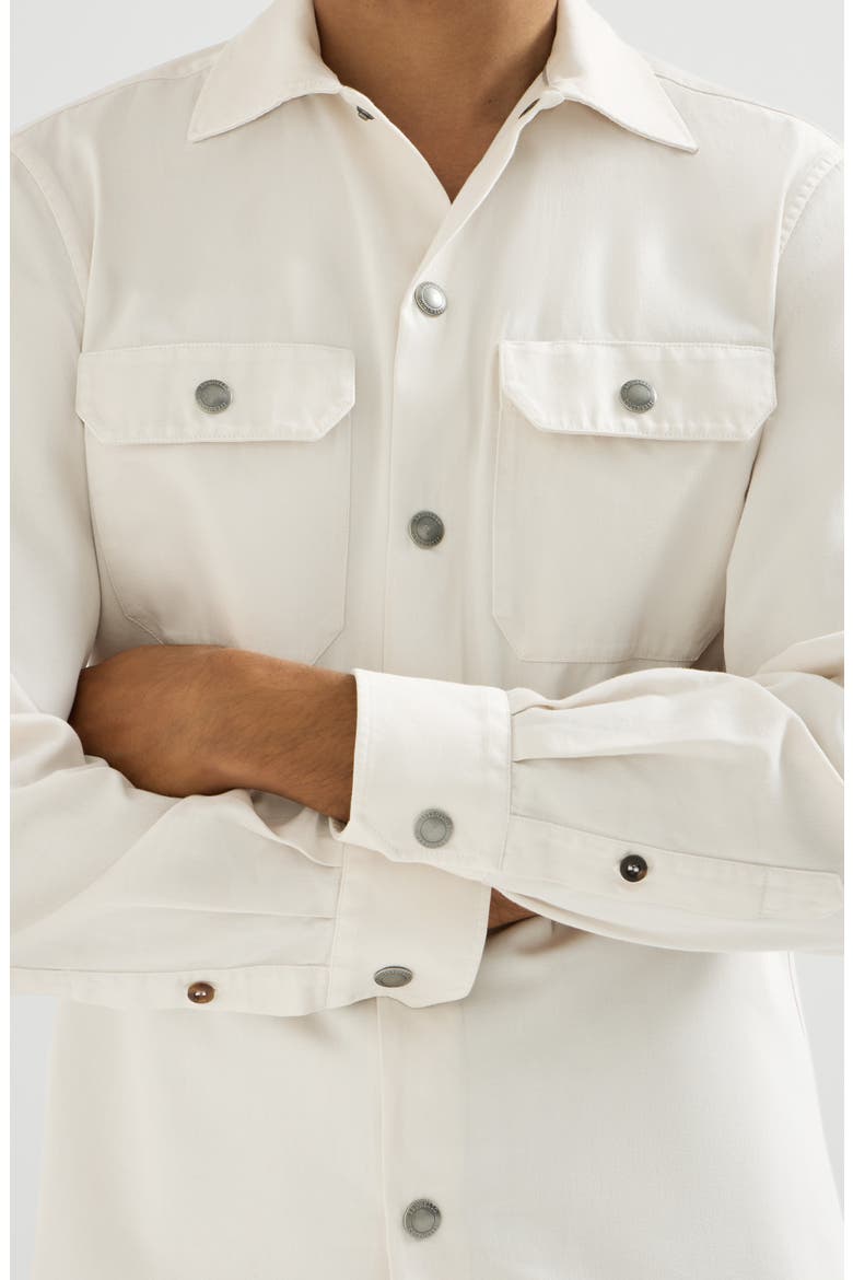 Garment-dyed overshirt in cotton gabardine with spread collar and chest pockets, Alternate, color, White