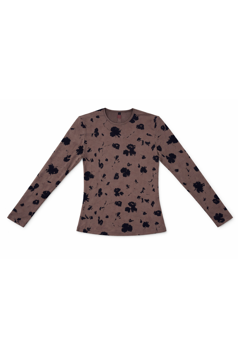 Long Sleeve Round Neck Cotton Tee, Main, color, Mocha