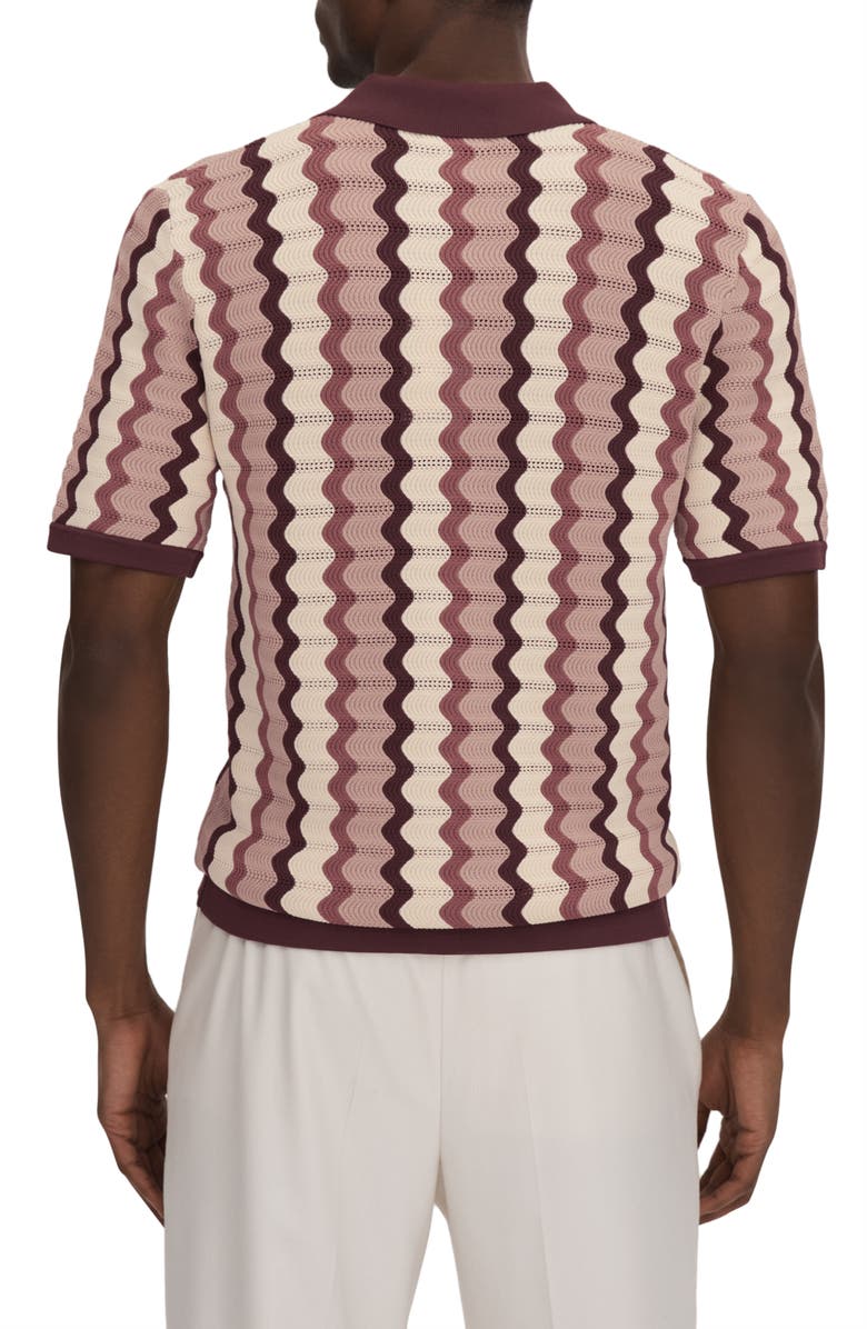 Reiss Summer Pointelle Zigzag Stripe Knit Button-Up Shirt, Alternate, color, Rose Multi