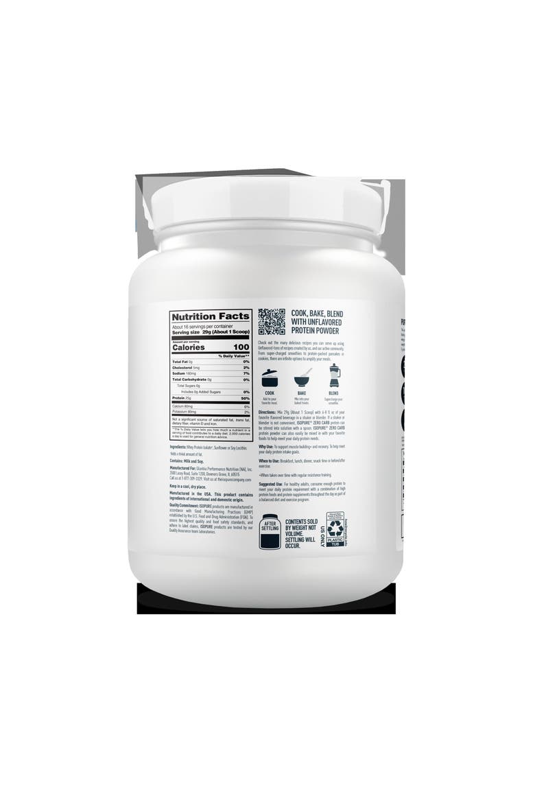 Zero Carb Pure Whey Isolate Protein Powder Unflavored, Alternate, color, None
