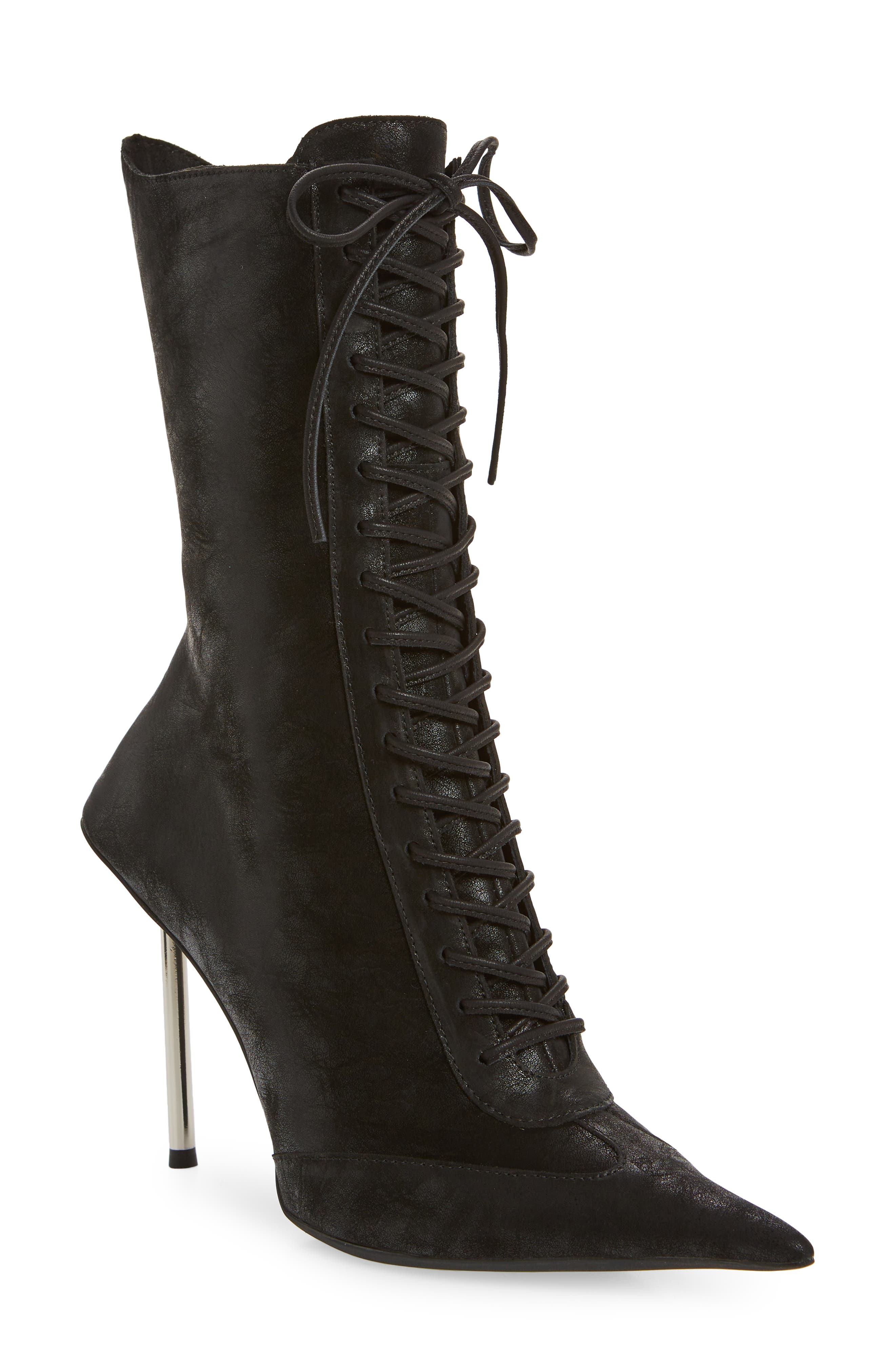 Bringiton Lace-Up Stiletto Bootie, Main, color, BLACK