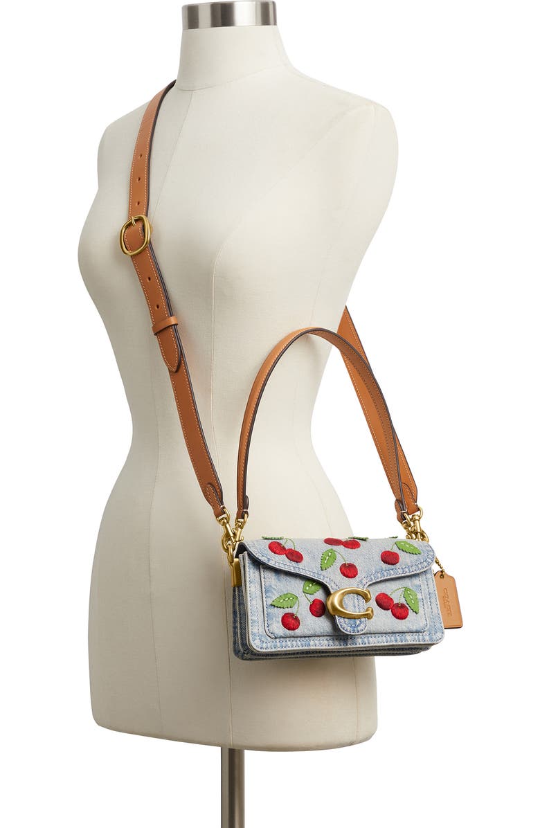 COACH Tabby 20 Cherry Embroidered Denim Shoulder Bag, Alternate, color, Denim Multi