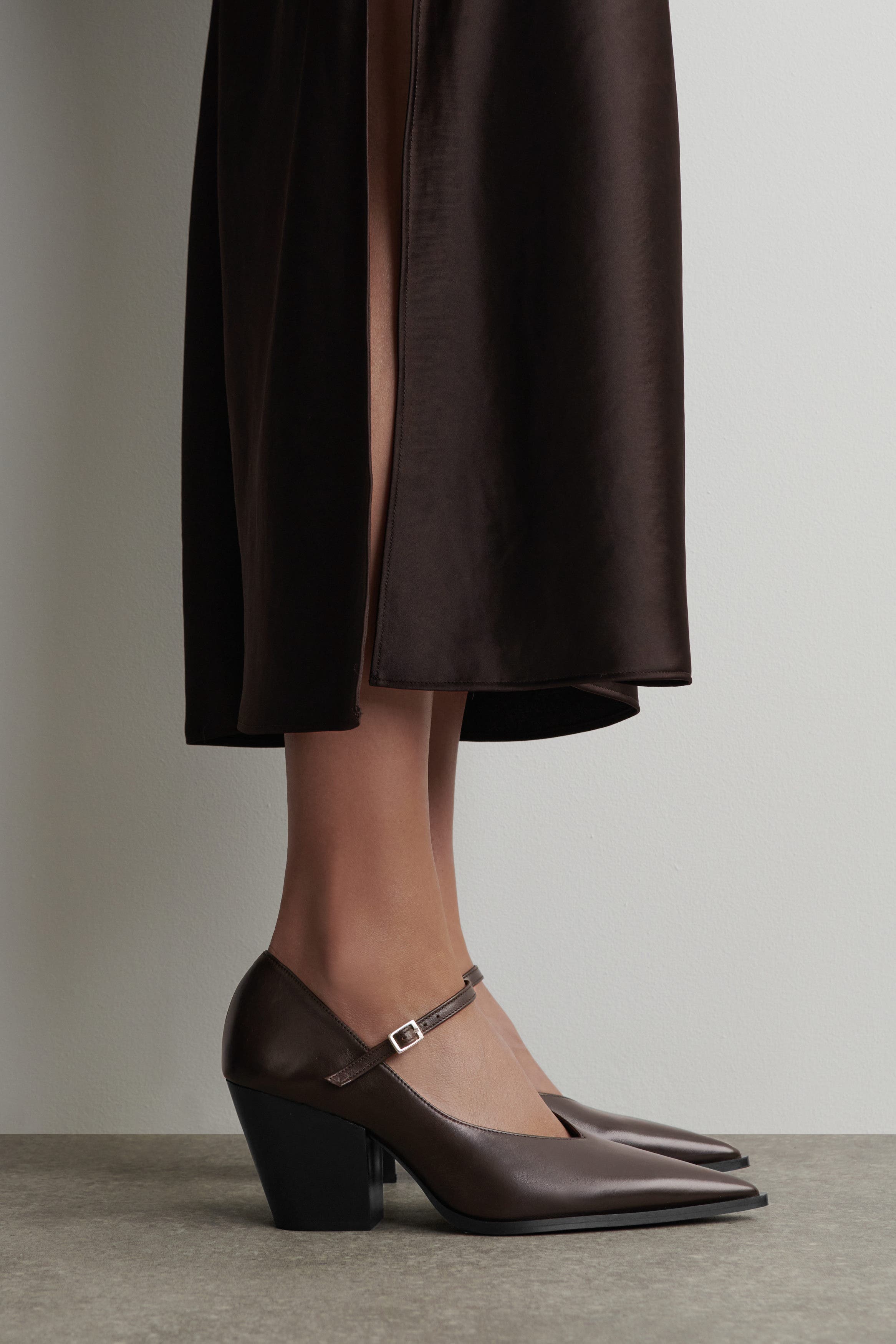 Leather Heeled Mary Jane Shoes, Alternate, color, DARK BROWN