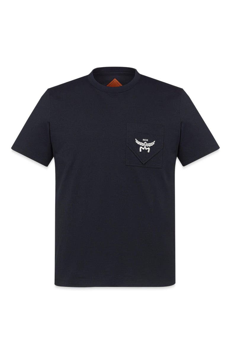 MCM Essential Logo Pocket T-Shirt in Organic Cotton, Alternate, color, Dark Navy