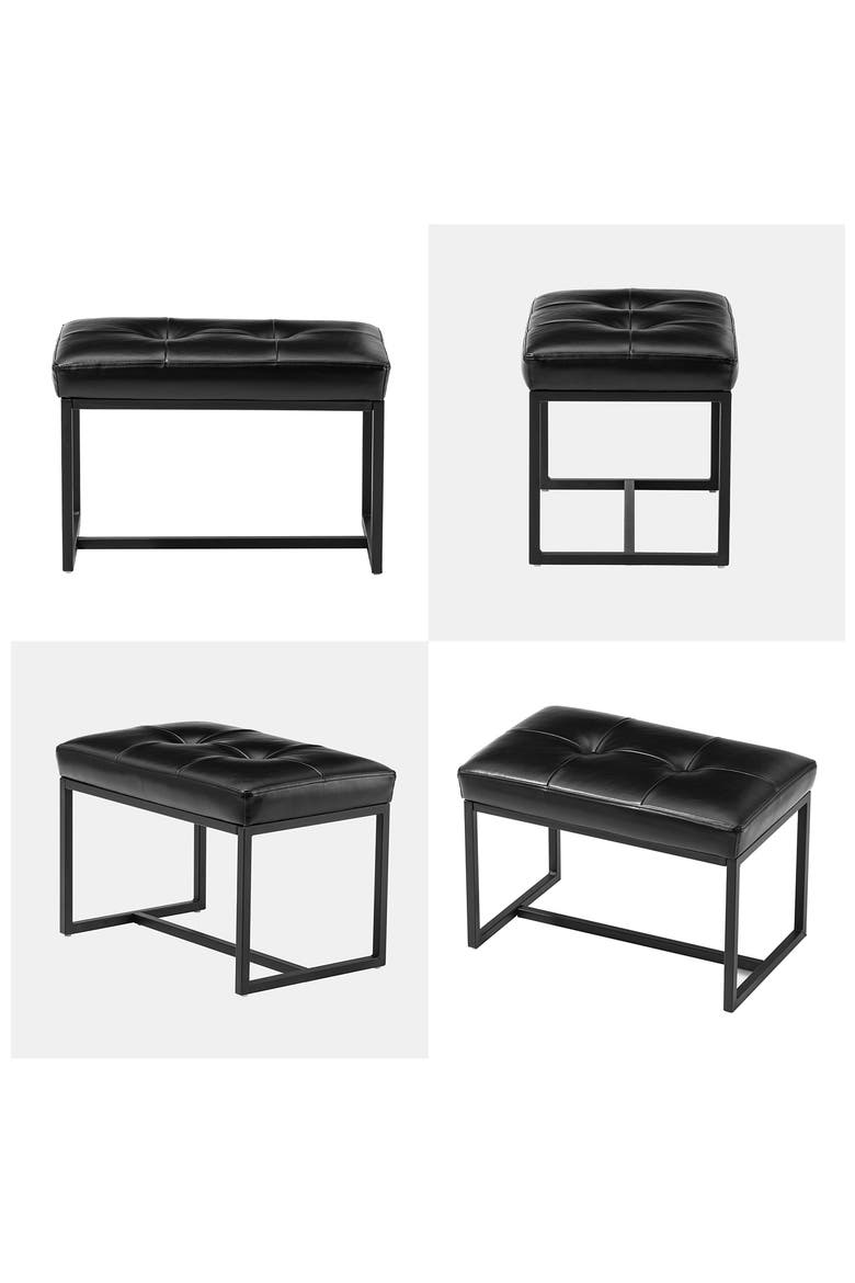 Modern Thick Leatherette Accent Stool with Metal Frame, Alternate, color, Black