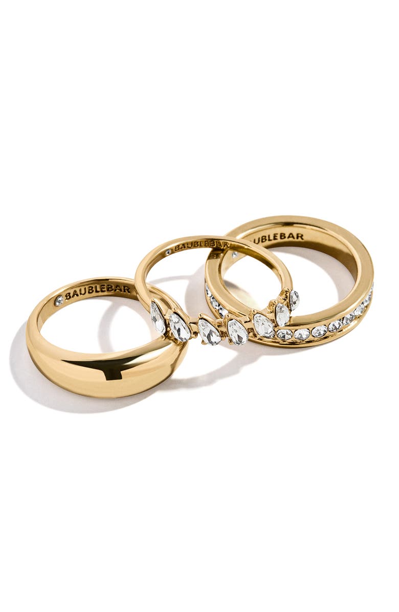 BaubleBar Greta Set of 3 Waterproof Ring Set, Alternate, color, Gold