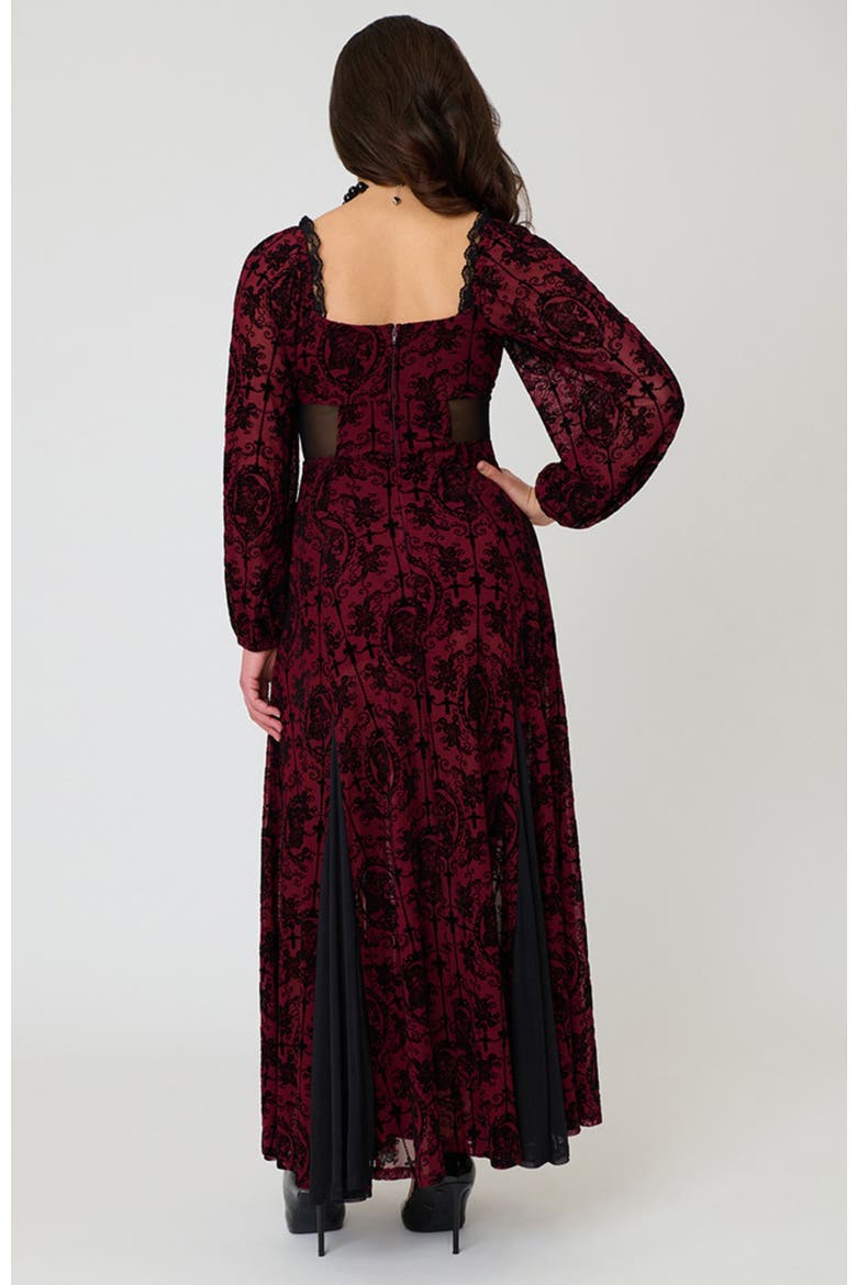 Sheer Spiderweb Godet Maxi Dress, Alternate, color, Red Swirling Floral Print