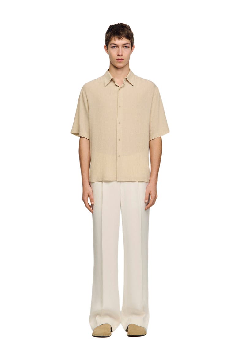 Pleated shirt with shark collar, Main, color, Sand