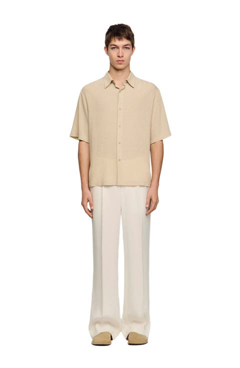 Pleated shirt with shark collar