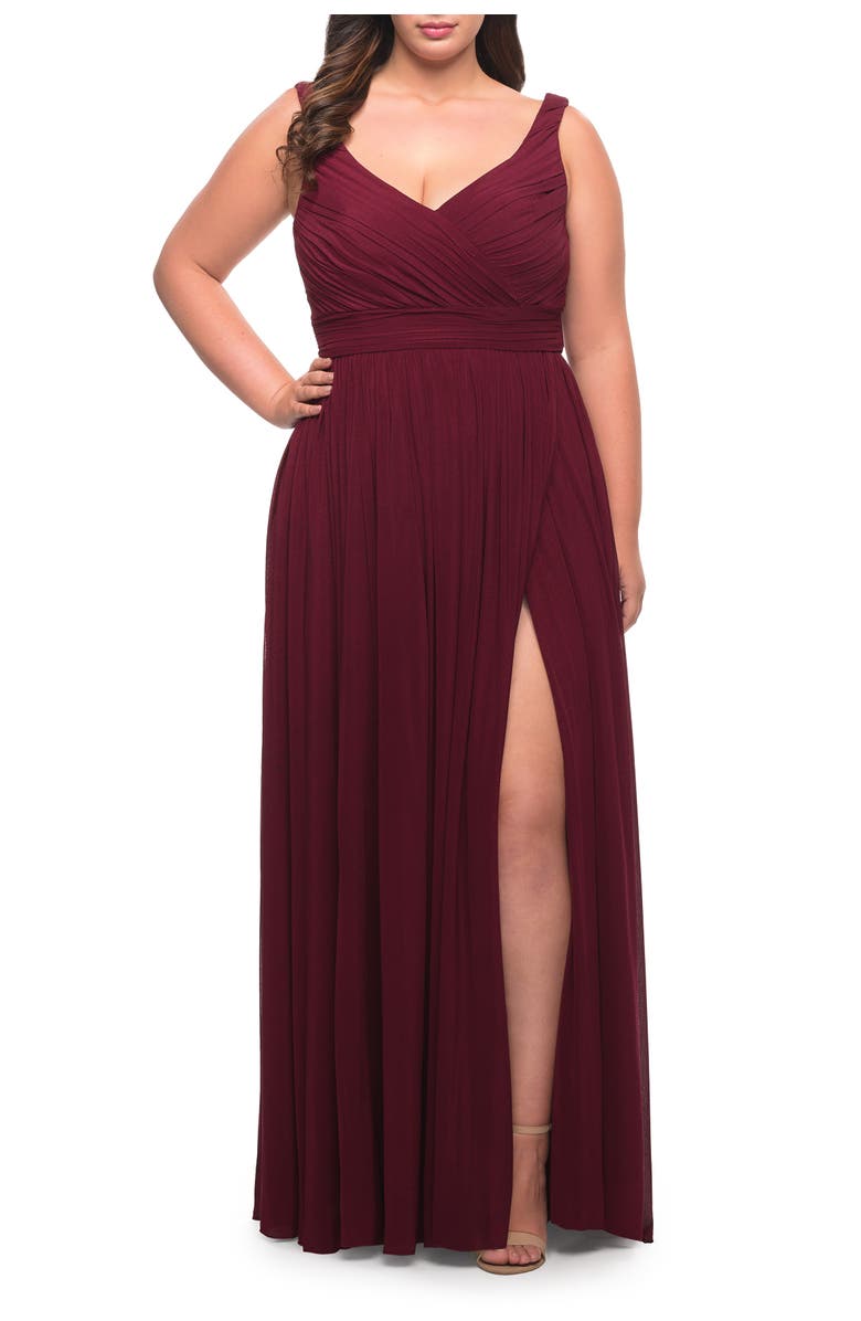 La Femme Plus Size Long Gown, Alternate, color, Dark Berry