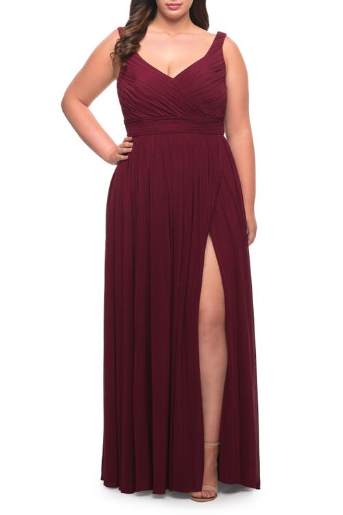La Femme Plus Size Long Gown In Purple