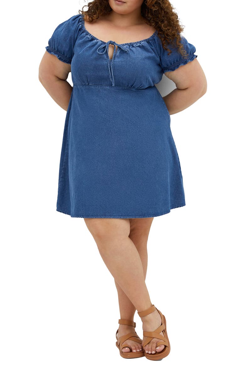 City Chic Freya Denim Babydoll Minidress, Main, color, Dark Denim