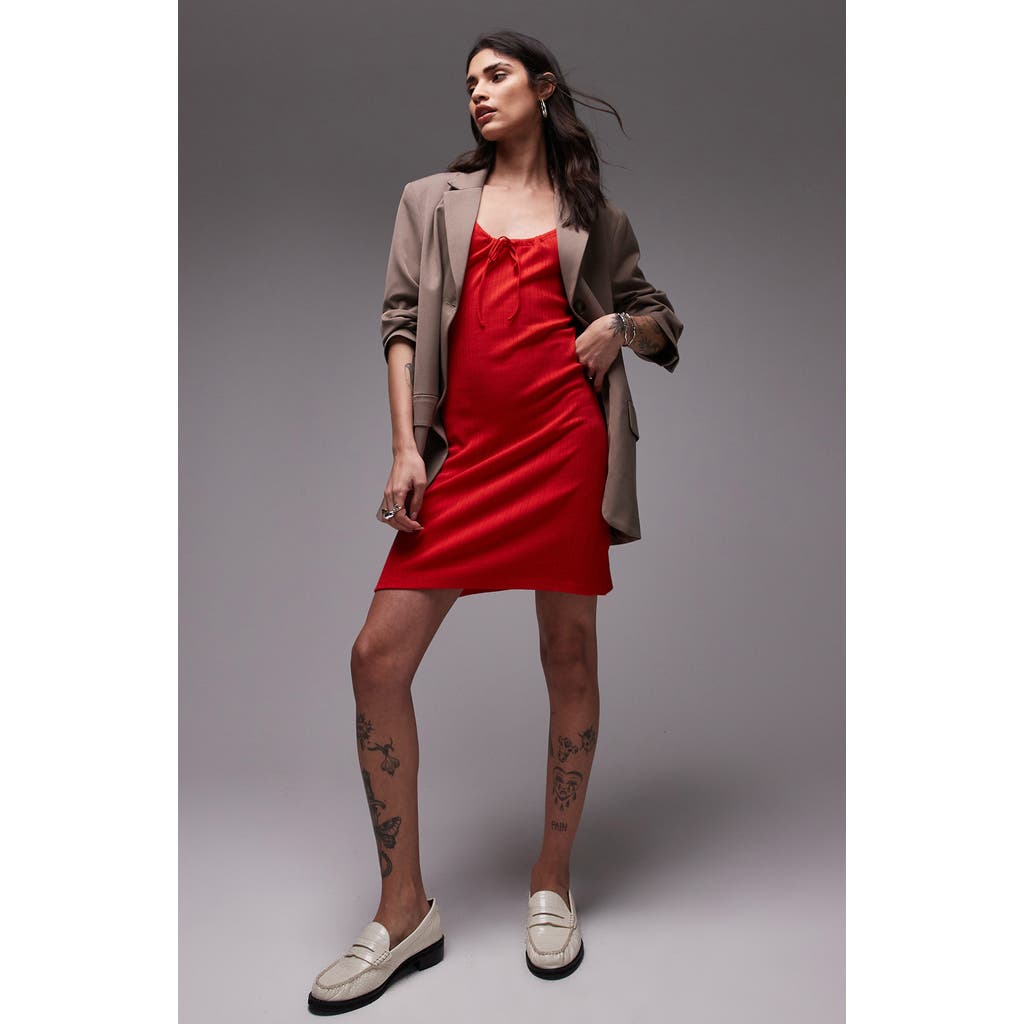 Topshop Pointelle Cotton Minidress In Red