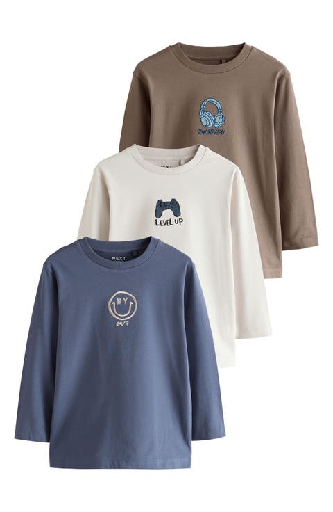 Kids' Assorted 3-Pack Gamer Long Sleeve Cotton T-Shirts (Little Kid & Big Kid)