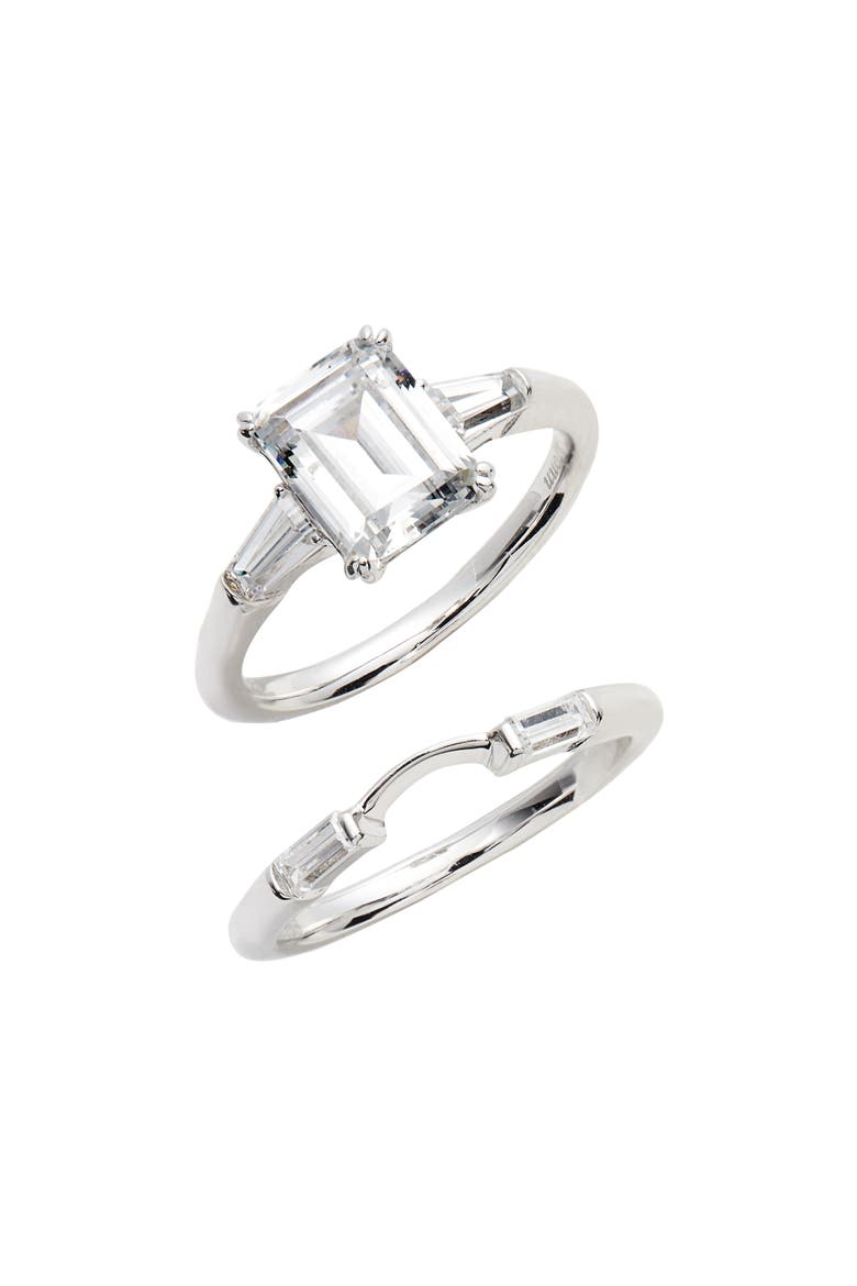 Emerald-Cut Ring, Main, color, SILVER/ CLEAR