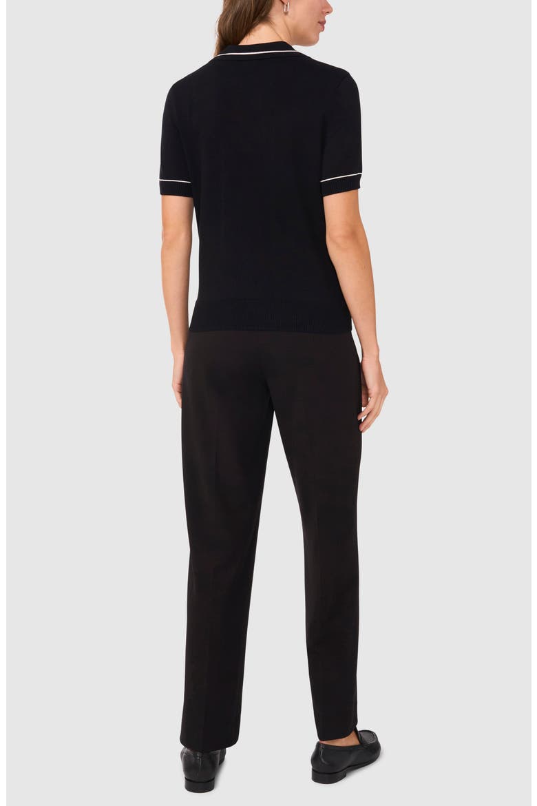Tipped Johnny Collar Polo Sweater, Alternate, color, RICH BLACK