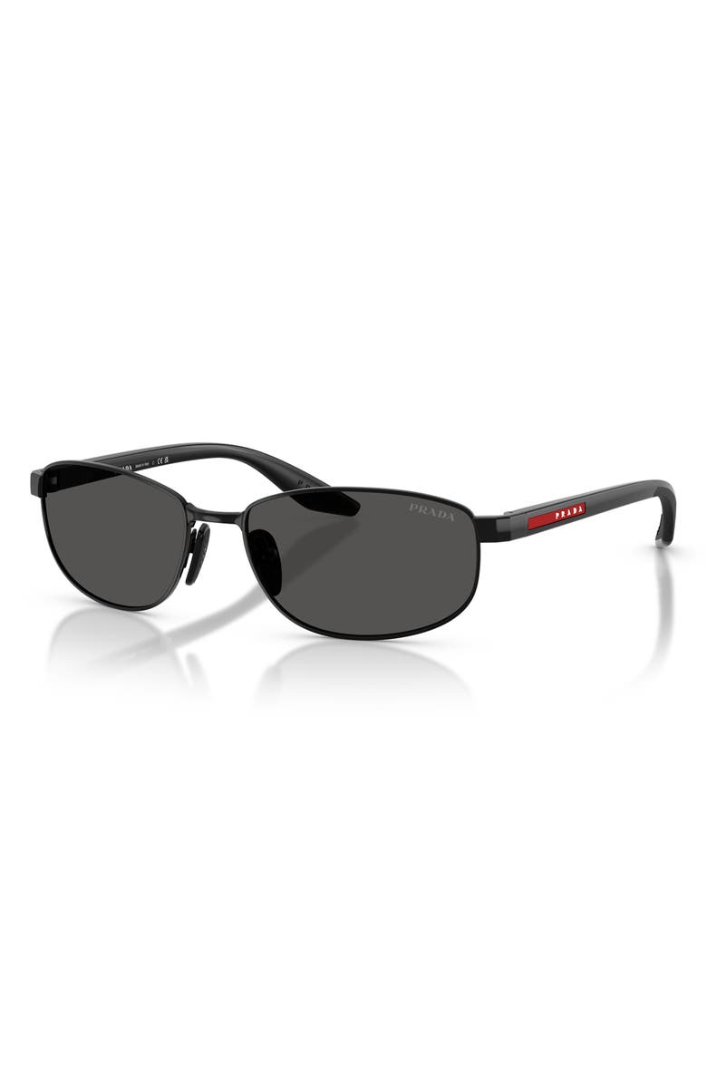 Prada Linea Rossa 58mm Oval Sunglasses, Alternate, color, Black / Dark Grey
