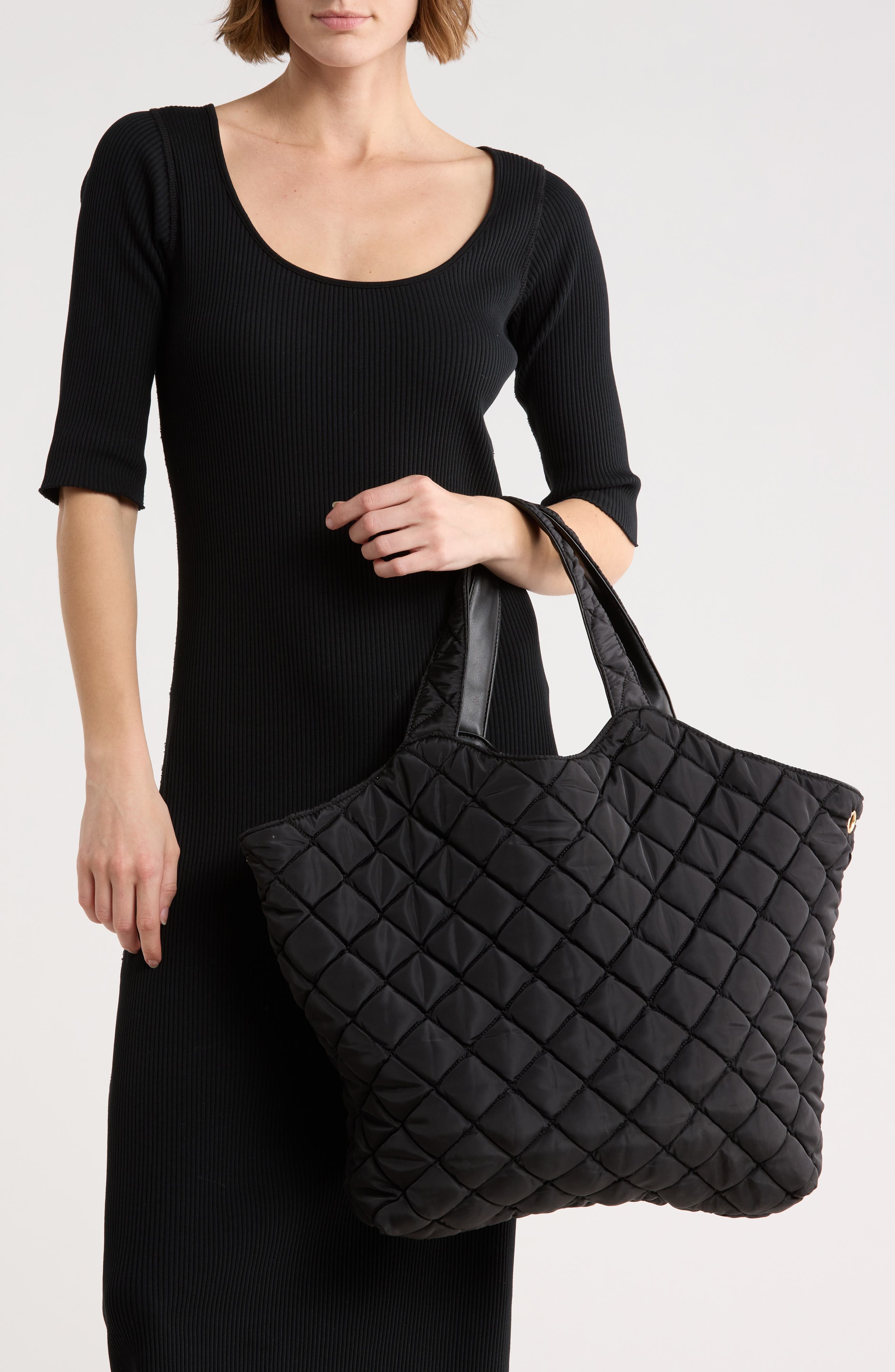 URBAN EXPRESSIONS HANDBAGS Diamond Quilted Tote, Alternate, color, Black