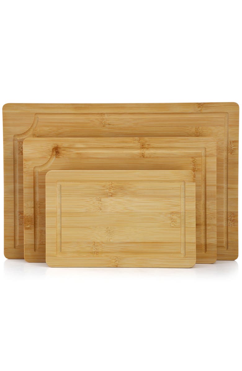 Megachef 3 Piece 9 Inch, 12 Inch, and 15 Inch Wood Cutting Board Set with Juice Grooves, Alternate, color, Bamboo