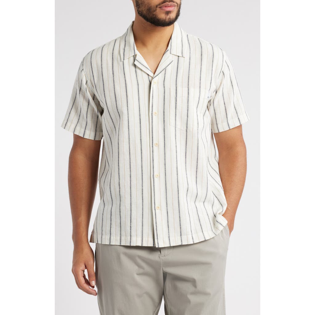 Ag Foster Stripe Linen & Cotton Camp Shirt In White/grey Stripe