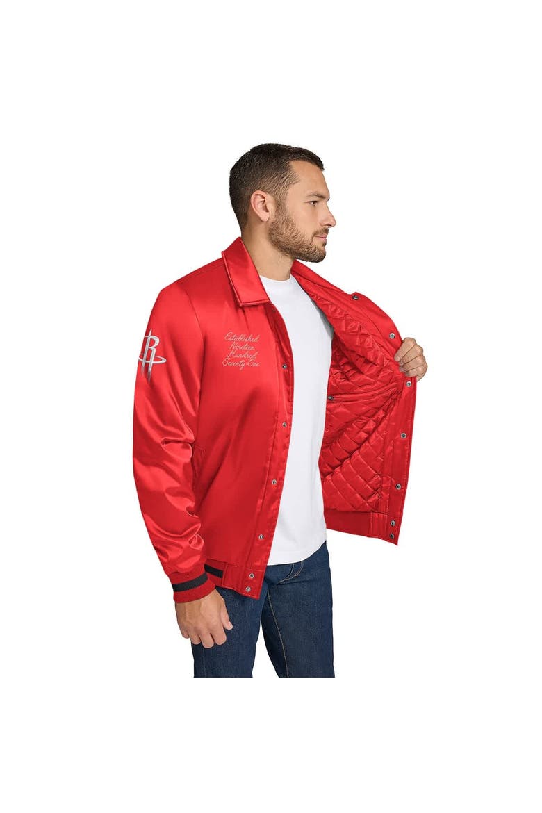 Men's Tommy Jeans Red Houston Rockets Jacob Chain Stitch Applique Full-Snap Varsity Jacket, Alternate, color, Red