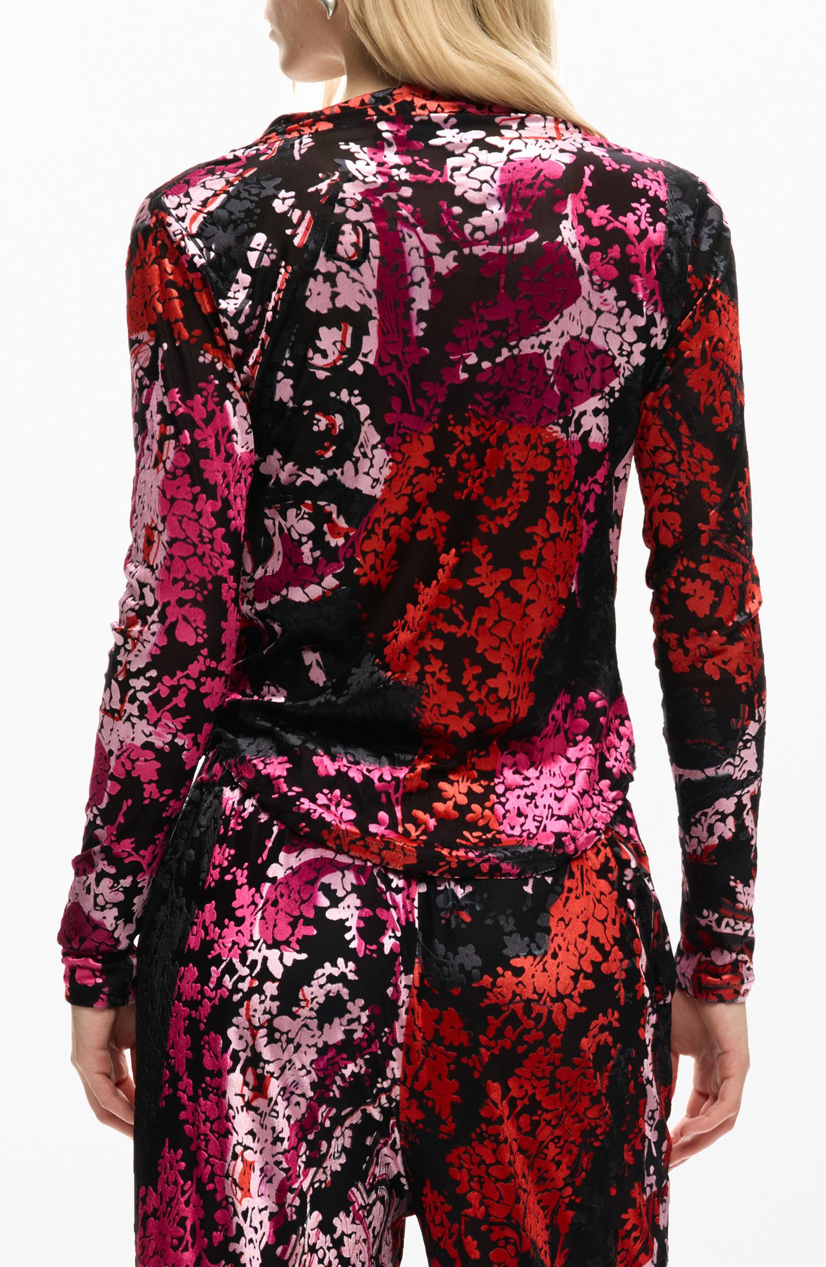 Floral Print Cowl Neck Long Sleeve Shirt - image 2