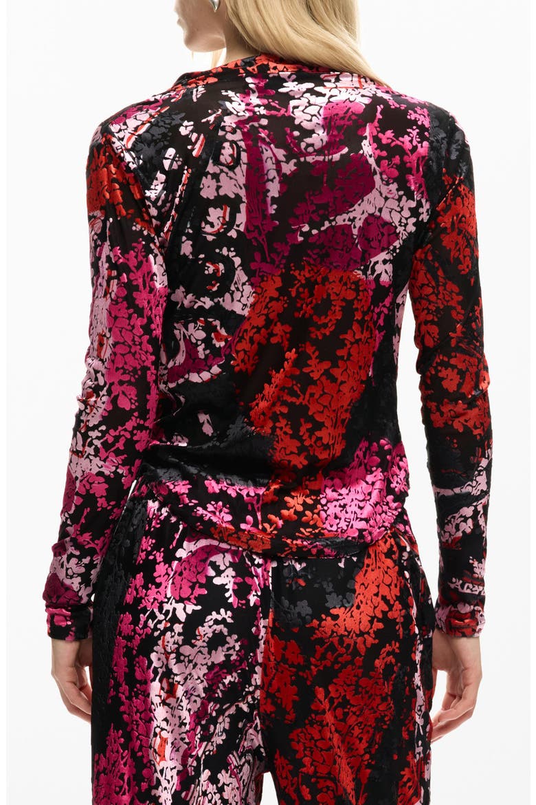 Floral Print Cowl Neck Long Sleeve Shirt, Alternate, color, BLACK