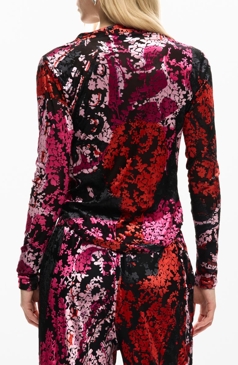 Desigual Floral Print Cowl Neck Long Sleeve Shirt, Alternate, color, Black
