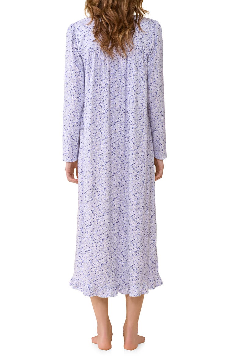 Floral Lace Trim Long Sleeve Nightgown, Alternate, color, BLUE/FLORAL