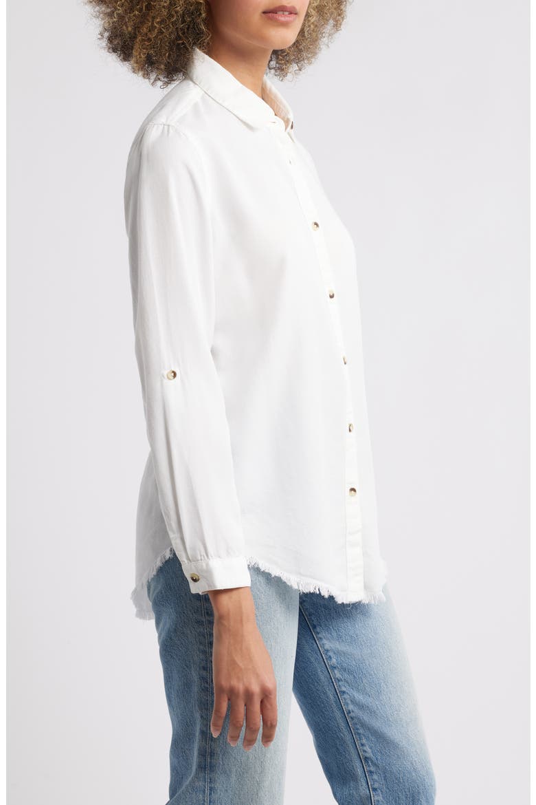 Frayed Hem Button-Up Shirt, Alternate, color, WHITE