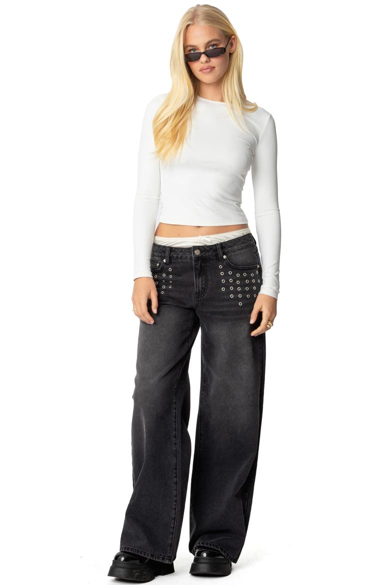 Grommet Low Rise Baggy Wide Leg Jeans, Alternate, color, BLACK
