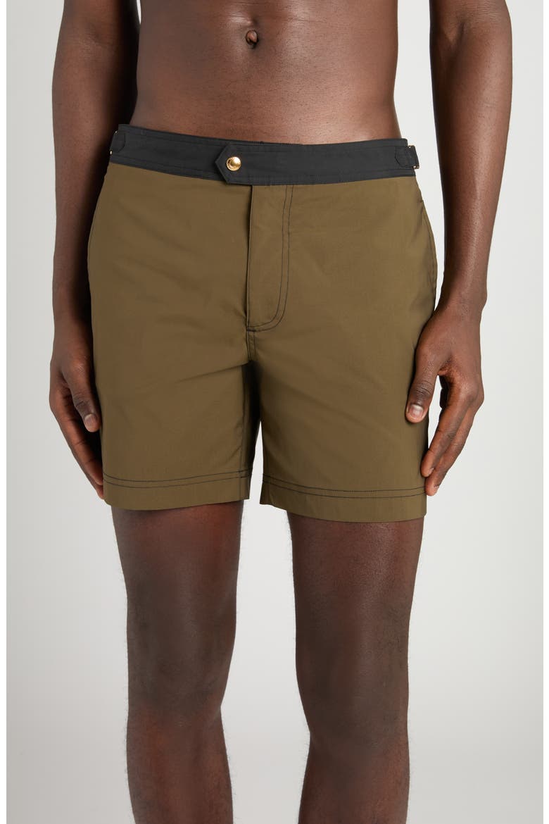 Microcompact Poplin Swim Trunks, Main, color, MILITARY GREEN/ BLACK