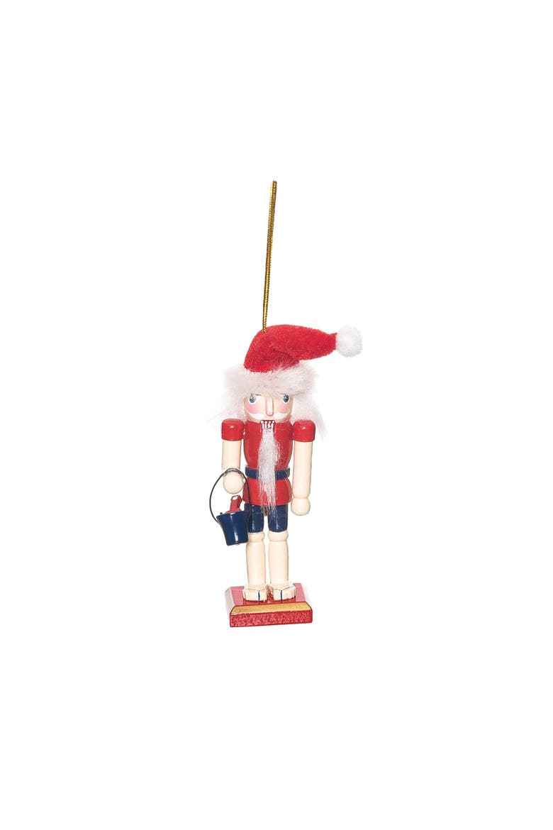 Nutcracker in Xmas Hat W/Bucket Christmas Tree Ornament, Main, color, Red