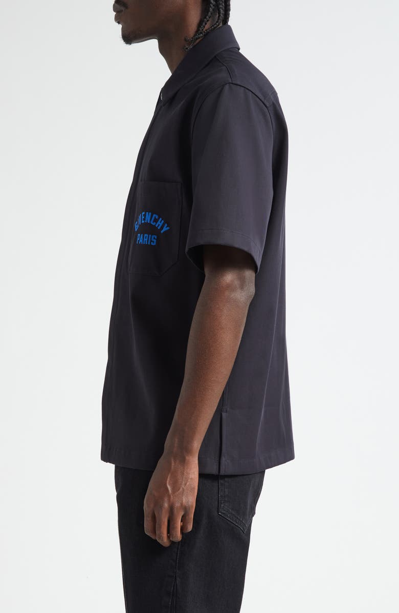 Givenchy Logo Embroidered Short Sleeve Button-Up Shirt, Alternate, color, Dark Blue
