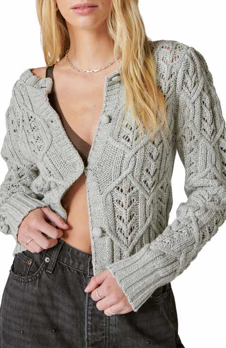 Lucky Brand Metallic Thread Cotton Blend Cable Cardigan