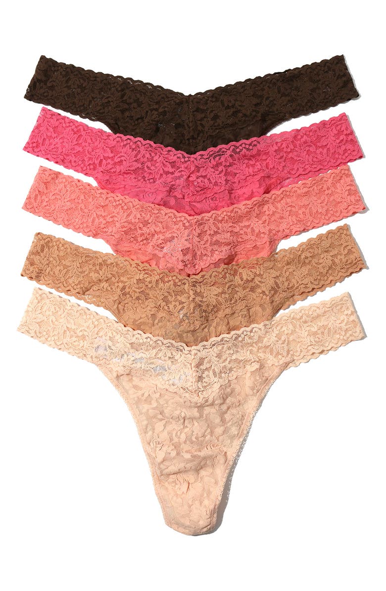 Hanky Panky Assorted 5-Pack Lace Original Rise Thongs, Main, color, 