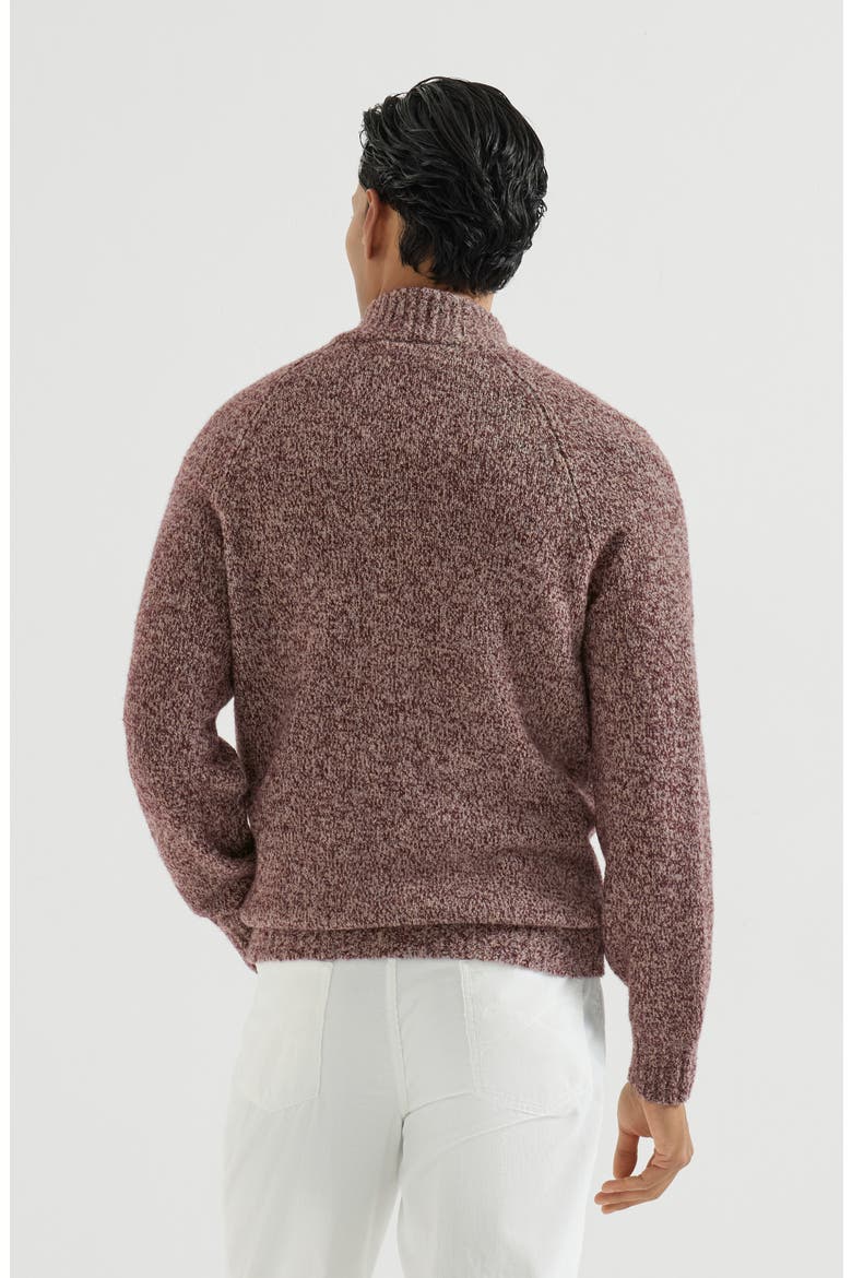 Virgin wool, silk and cashmere chiné cardigan with zipper, Alternate, color, Burgundy