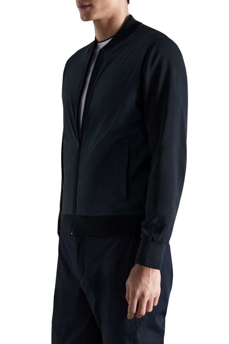 Rib Trim Bomber Jacket, Alternate, color, NAVY