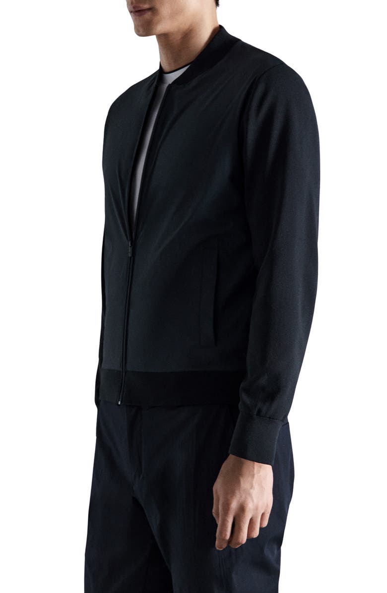 MANGO Rib Trim Bomber Jacket, Alternate, color, Navy