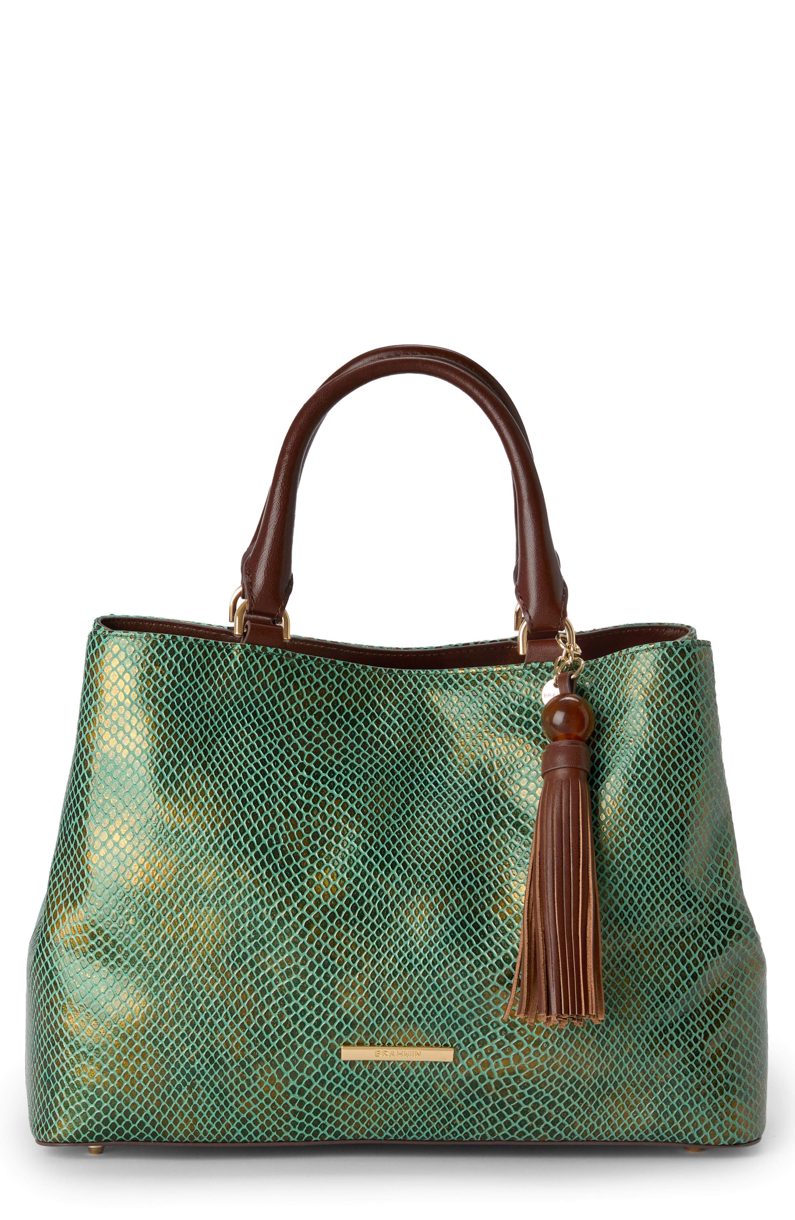 Small Denise Leather Tote, Main, color, DARK GREEN