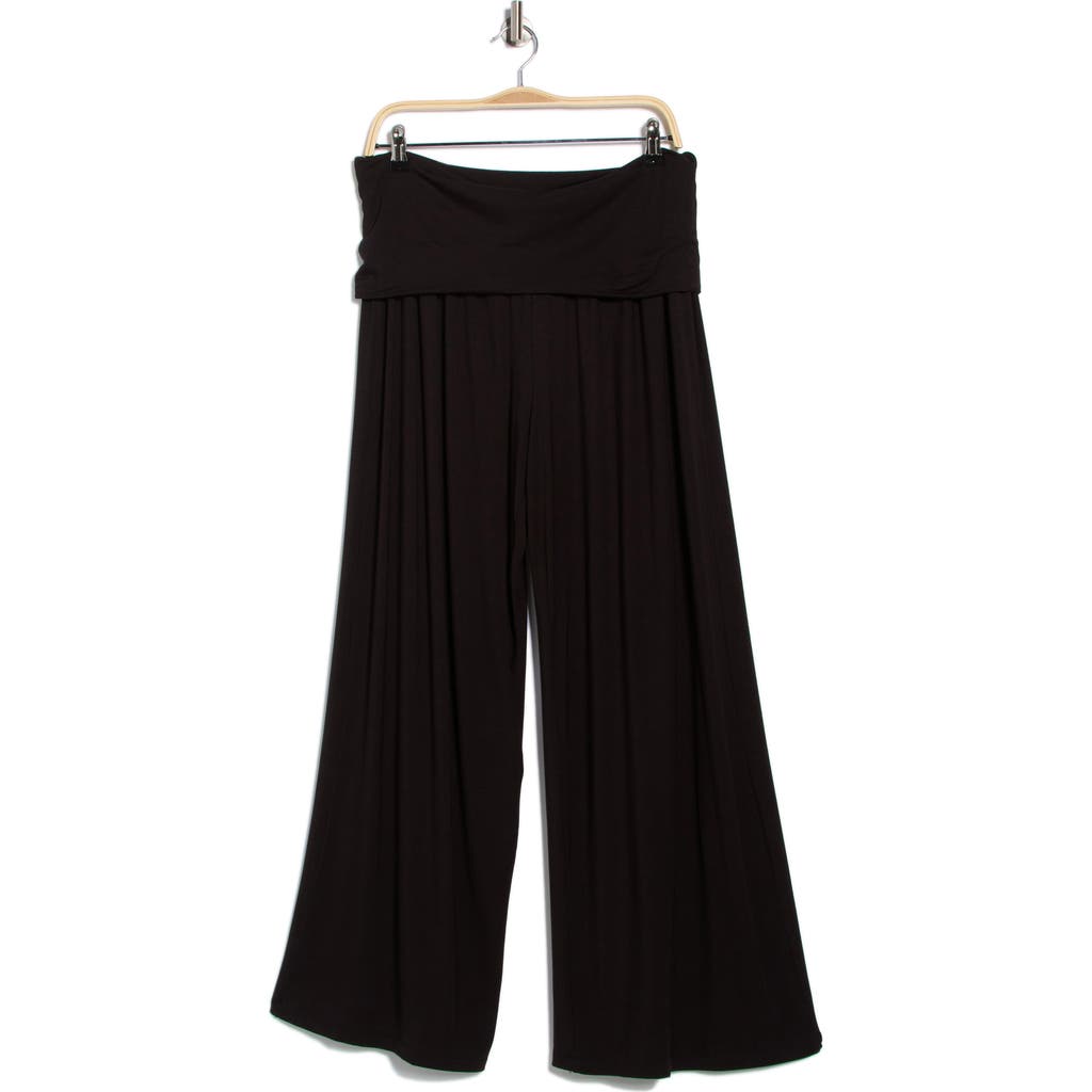 Renee C Foldover Jersey Wide Leg Pants In Black