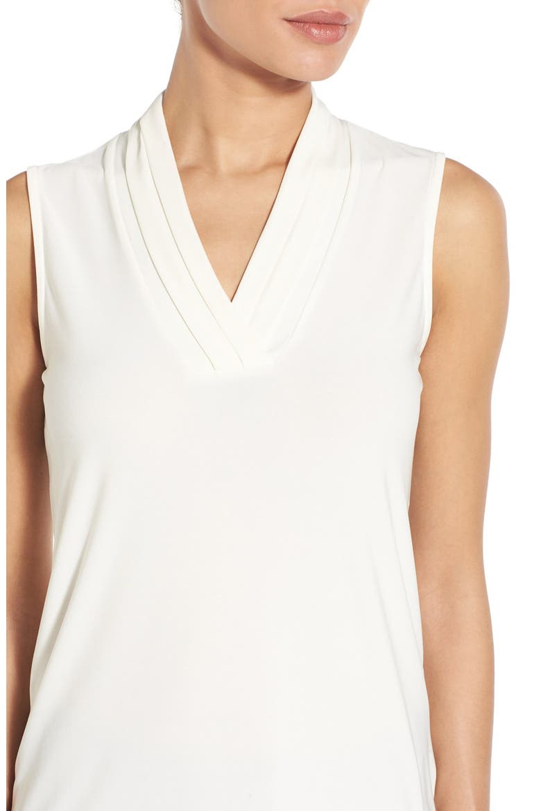 Triple Pleat V-Neck Jersey Top, Alternate, color, WHITE