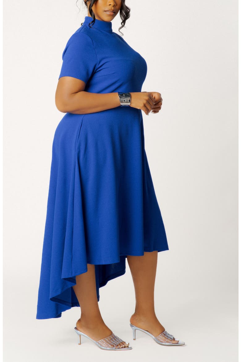 High Neck High-Low Midi Dress, Alternate, color, ROYAL BLUE
