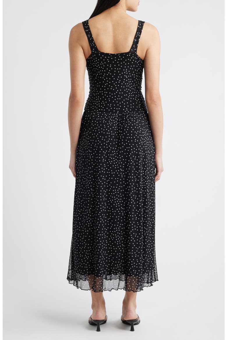 Polka Dot Ruched Mesh Maxi Dress, Alternate, color, BLACK