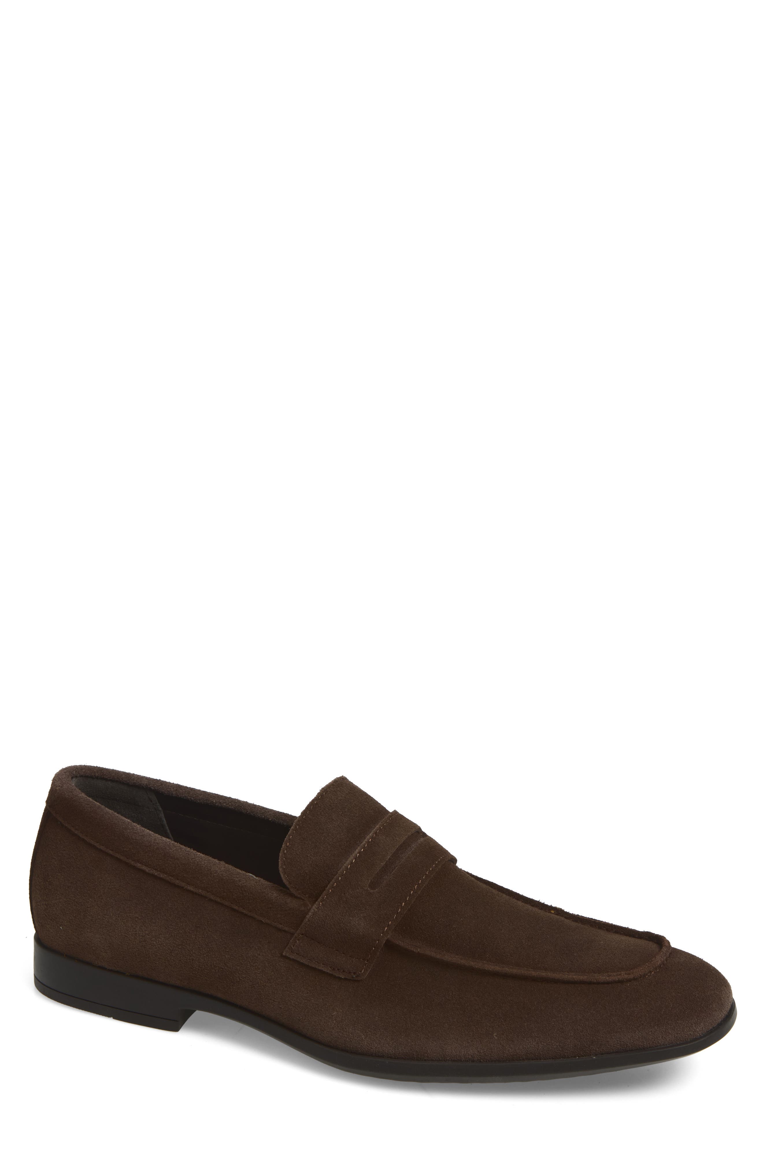 Varick Penny Loafer, Main, color, DARK BROWN