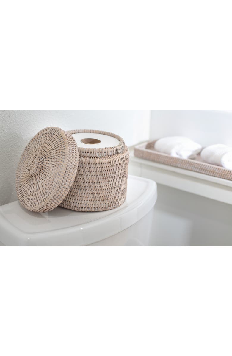 Artifacts Trading Company<sup>™</sup> Artifacts Rattan Round Single Tissue Roll Box, Alternate, color, White Wash