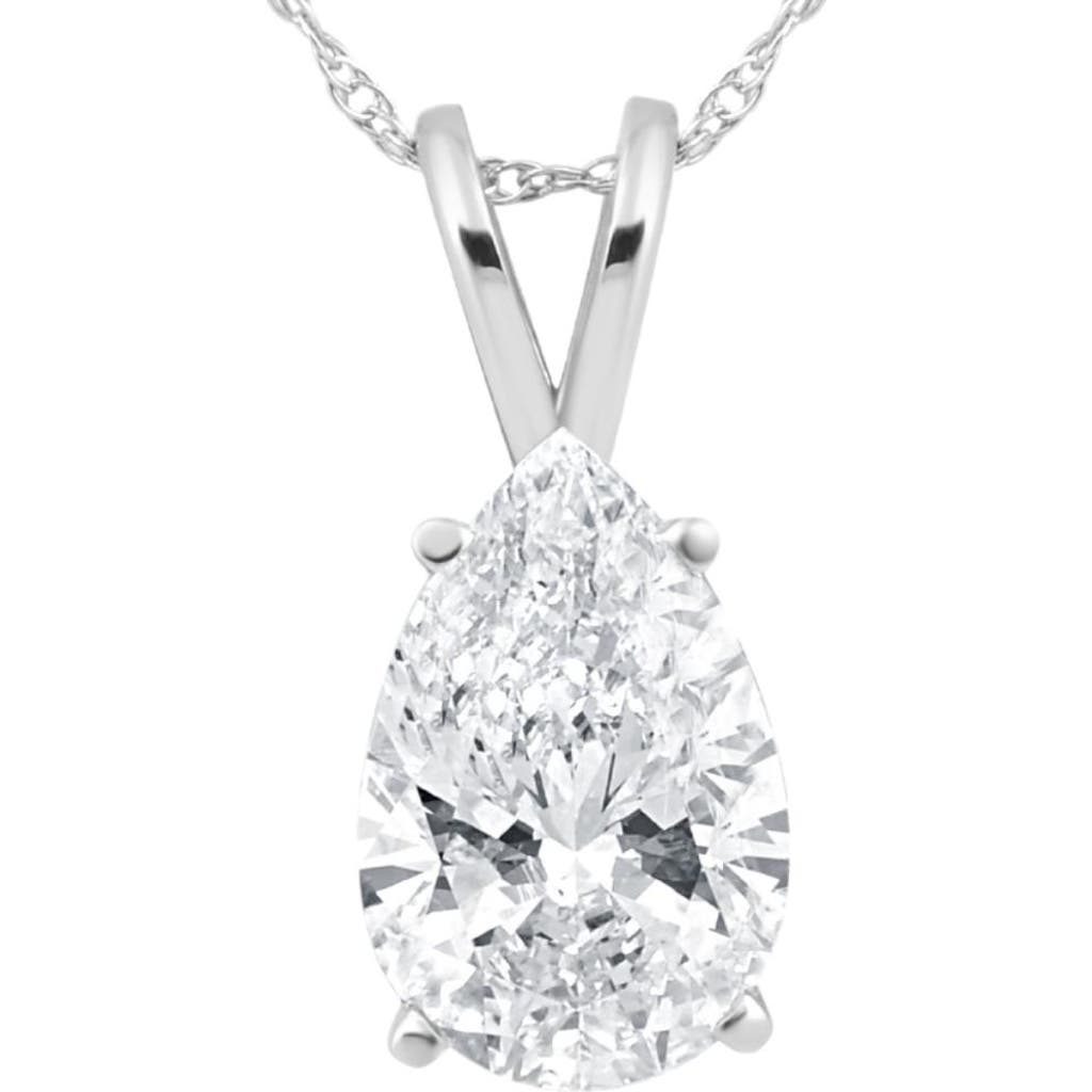 Bliss Diamond Certified 4ct Pear Shape Solitaire Lab Grown Diamond Pendant Gold Necklace In 14k White Gold